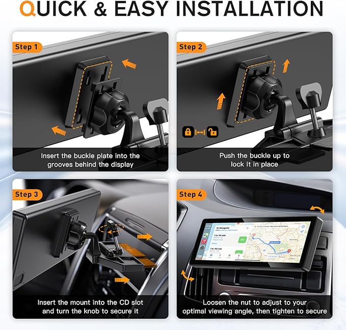 CD Slot Mount for CarPlay Screen 360° Rotation Tool-Free Installation Sturdy and Secure Compatible with in-Car Monitors CD Slot CarPlay Mount