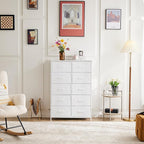 DUMOS Dresser for Bedroom, 10 Storage Drawers, Wide Fabric Closet Chests Organizer Tower Furniture with Wooden Top Metal Fram