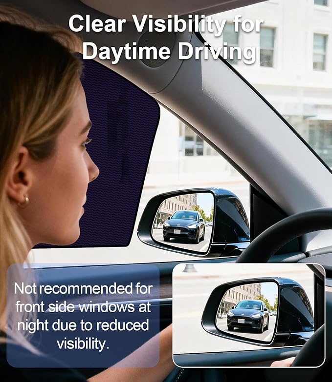 Tesla Model Y 2020-2024 Side Window Sunshade for Privacy | UV & Heat Protection, Easy Static Cling Installation | Semi-Transparent Covers for Daytime Driving | Not for 2025 2026 Juniper