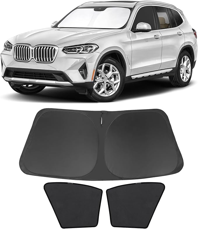 3PCS Car Window Shades Front Windshield Sun Shade Foldable Window Shade Custom Fit for 2018-2024 BMW X3 Accessories Car Shades for Front Windows Anti-UV Rays Block Heat