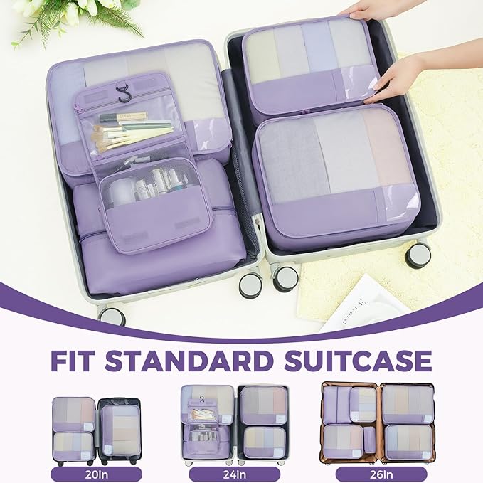 BAGAIL 9 Set Packing Cubes with Packing List Luggage Packing Organizers for Travel Accessories (Dusty Purple)