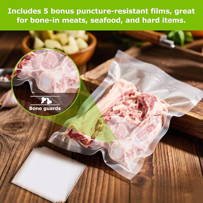 Bonsenkitchen Precut Vacuum Bags 100 Quart 8" x 12", BPA Free, Commercial Grade Textured Food Sealer Bag, Thick Embossed Bags