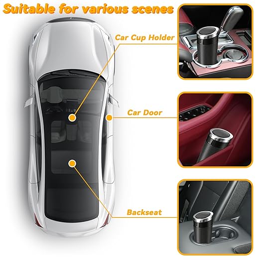 Car Trash Can Bin with Lid - 2 Pack, Leakproof Garbage Can for Vehicle, Mini Trash Bin with 180 Attached Trash Bags, Easy to Clean Cup Holder Trash Can for Car, Home, Office