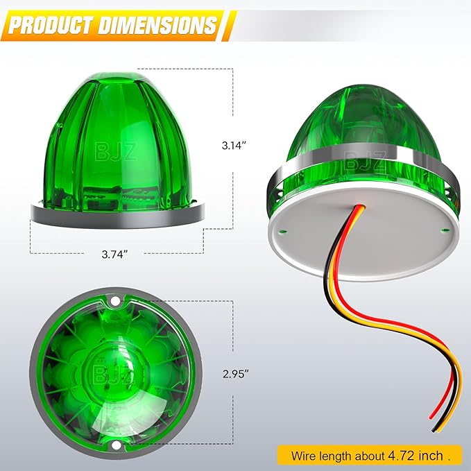 BJZ 8Pcs Green Watermelon LED Strobe+Constant Marker Lights Dual Function Watermelon-Shaped Side Marker Clearance Tail Top Cap Roof Lights for Trailer Truck Semi-Trailer Heavy-Duty Truck Bus Van