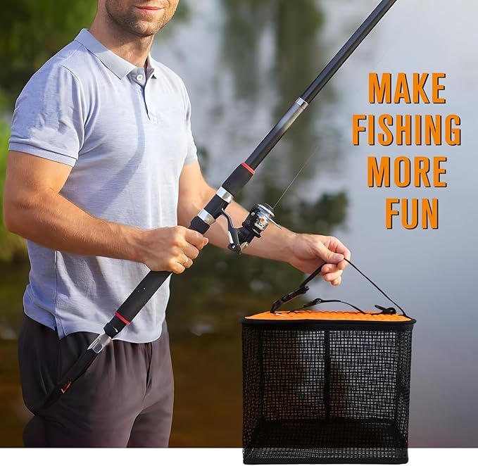 Dovesun Floating Fishing Basket, Collapsible Fish Basket Portable Fishing Net Quick-Drying Rubber Coated Fishing Bait Storage