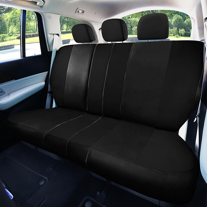 FH Group Car Seat Covers Rear Set Cloth - Universal Fit Automotive Seat Covers, Low Back Front Seat Covers, Solid Back Seat C