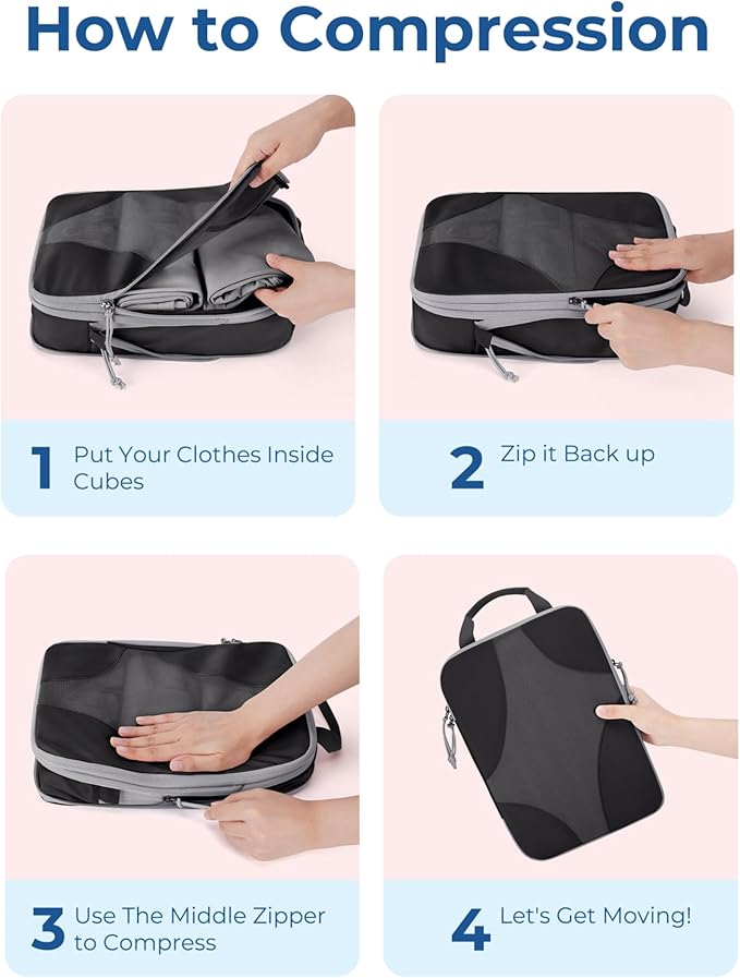 BAGSMART Compression Packing Cubes for Travel, Compressible Luggage Organizer for Cruise Ship, Lightweight Travel Essentials 