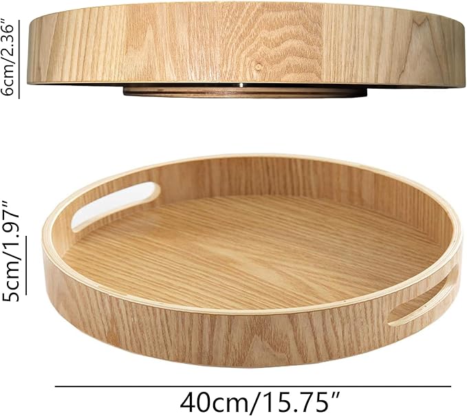 i-lan 16 Inch Large Wooden Lazy Susan Turntable - Wood Rotating Serving Tray for Dining Table & Countertop, Round Table Top O