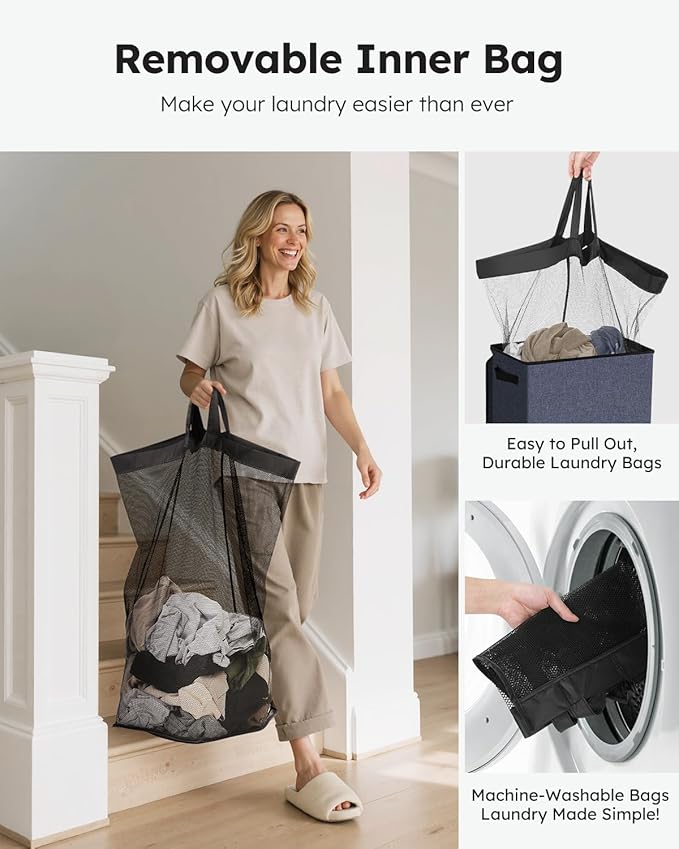 SOLEDI Laundry Hamper with Lid 100L Large & Tall Collapsible Laundry Basket, Clothes Hamper with Bag Removable Easy to Carry,