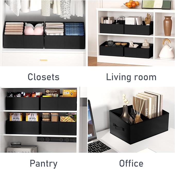 DIMJ Large Closet Shelf Organizer Bins 8 Packs with Handles and Divider, Fabric Trapezoid Storage Baskets, Foldable Clothes C