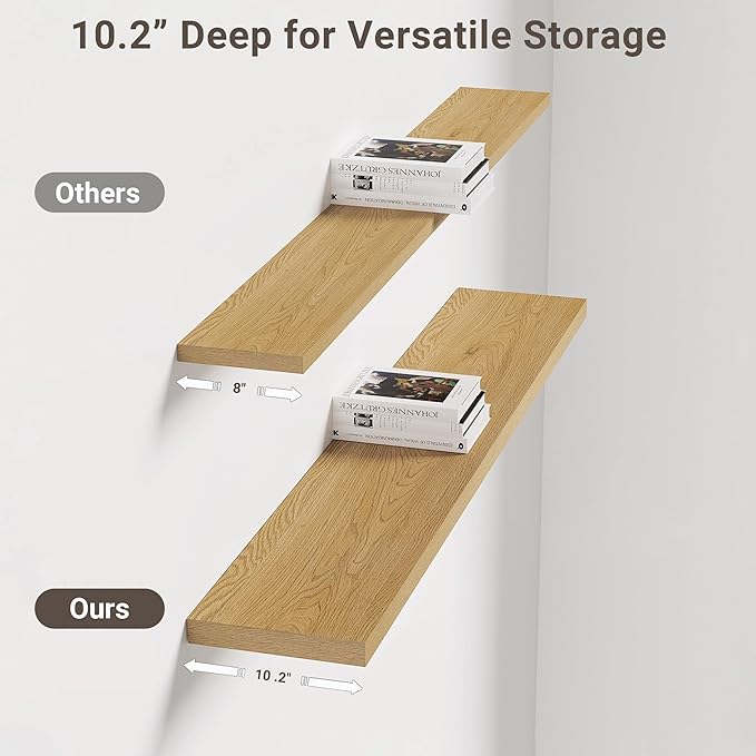 Vivelove 10" Deep Floating Shelves with Invisible Brackets, 47" Wall Shelves for Bathroom Bedroom Kitchen Living Room Laundry