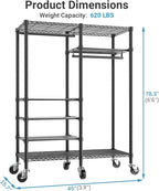 VIPEK R4C Rolling Garment Rack 6 Tiers Adjustable Heavy Duty Wire Shelving Portable Clothes Rack with Lockable Wheels, Black 