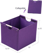 HOONEX Large Collapsible Storage Bins, Linen Fabric, Pack of 2, Storage Baskets with Wooden Carry Handles and Sturdy Heavy Ca