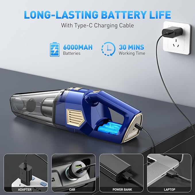 Handheld Vacuum Cordless, 15000PA Powerful Suction Car Vacuum Cleaner Lightweight with Multi Accessories, Hand held Vacuum Cl