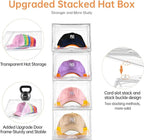 4 Pack Hat Organizer for Baseball Caps,Large Clear Cap Organizer with Drawer,Hats Holder Box for Closet with Sliding Tray,Sta
