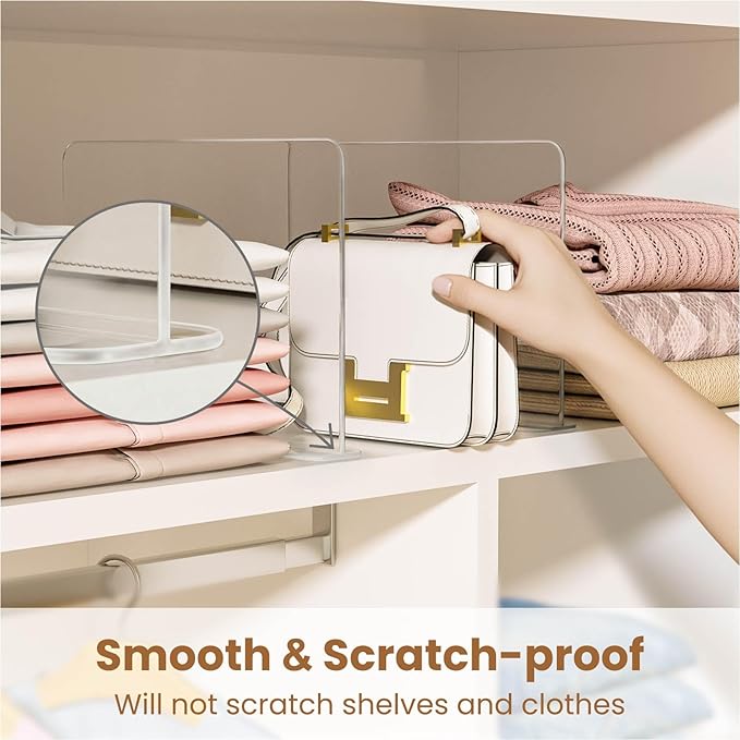 Purse Organizer for Closet Shelf Dividers: 6 Pack Acrylic Clear T-shaped Vertical Shelves Separators - Durable Space Saver Ea
