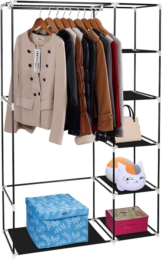 67" Freestanding Closet Organizer,Non-Woven Fabric Closet Wardrobe,Portable Covered Garment Rack,Steel Tube Wardrobe Clothes 