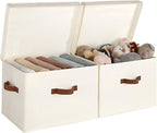 StorageWorks Fabric Storage Bins with Lid, Decorative Storage Boxes for Shelves, Stackable Closet Organizer Basket with Handl