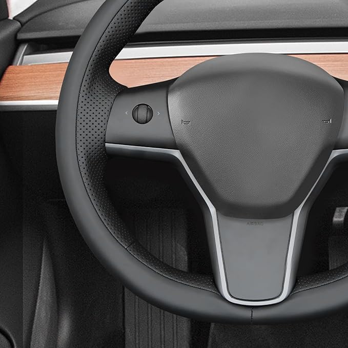 MEWANT Tesla Model 3/Model Y Hand Stitched Steering Wheel Cover for Tesla Model 3 2017-2023 / Model Y 2020-2023 for Tesla Model 3/Y Accessories(3D Style)