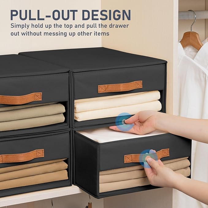 DIMJ Closet Organizers and Storage - Foldable Storage Bins with Drawers Fabric Stackable Storage Drawers with Clear Window,Fa