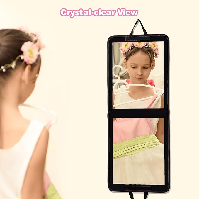 LPHUMEX Foldable Portable Full Length Mirror for Camping, Travel, Dancers, 32x13 Inch, Black, Hanging Folding Mirror for Danc