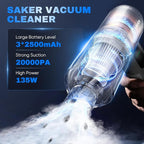 Saker Car Vacuum Portable Cordless 20000Pa Suction Power 4 in 1 Handheld Vacuum&Air Duster with LED Light Type-C Charge Porta