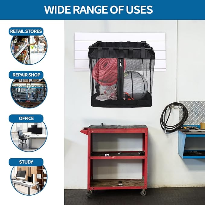 4Pcs Large Slatwall Baskets Mesh Slatwall Baskets with Zipper Mounted Storage Baskets Hanging Slatwall Accessories for Shops 