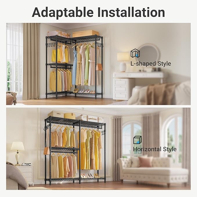 VIPEK L4 Garment Rack L Shaped Clothes Rack for Corner, Freestanding Portable Wardrobe Closet Heavy Duty Clothing Rack with 3