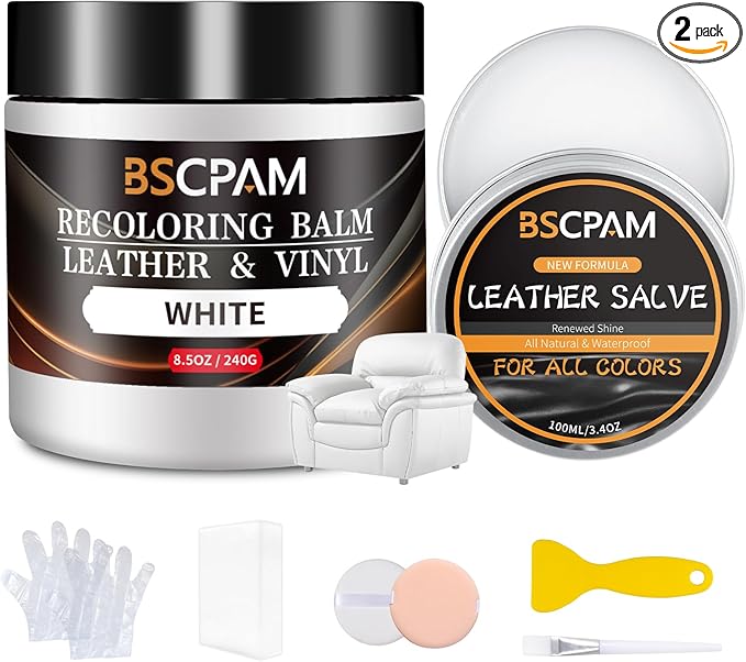 White Leather Recoloring Balm with 100ml Mink Oil,Leather Couch Scratch Remover,Leather Repair kit for Vinyl Furniture and Ca