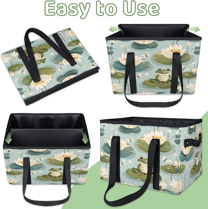 Reusable Grocery Bags Heavy Duty Shopping Bags Foldable Large Tote Bags with Long Handles & Hard Bottom