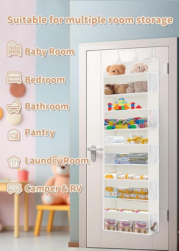 TAHAVICE 2 Pack Over The Door Storage Organizer with 5 Pockets 10 Mesh Pockets, 44 lbs Weight Capacity Door Hanging Organizer