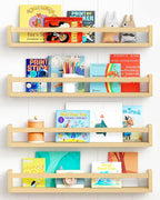 Forbena Natural Wood Nursery Bookshelves for Wall, 24 Inches Long Floating Book Shelves, Wall Mounted Bookcase for Baby Teen 