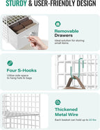 Hanging Closet Organizer with Drawers, 4 Tier Metal Closet Organizers and Storage with 4 Hanging Hooks 4 S-Hooks for Wardrobe
