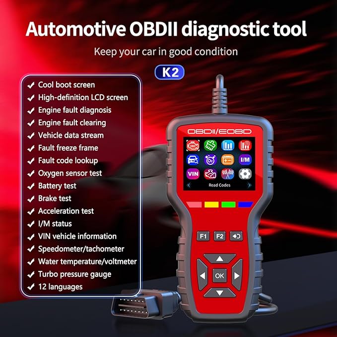 obd2 scanner K2 obd2 scanner diagnostic tool scanner for cars, car code reader with freeze frame, oxygen sensor testing,LCD