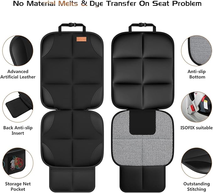 SMART ELF Non-Slip Backing Backseat Car Organizer Kick Mat with Storage Pockets, Large Waterproof Baby Car Seat Protector for Leather and Fabric (Black)