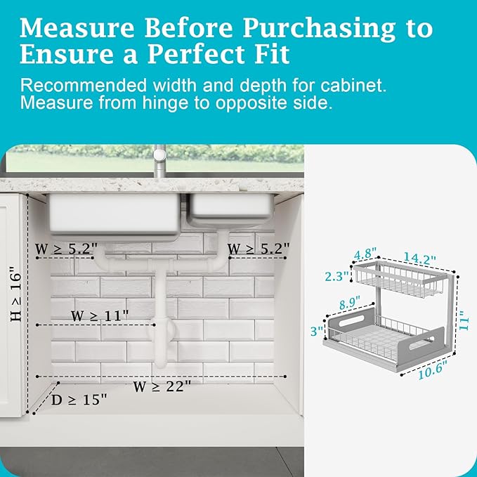 REALINN Under Sink Organizer, Pull Out Cabinet Organizer 2 Tier Slide Out Sink Shelf Cabinet Storage Shelves, Storage for Kit