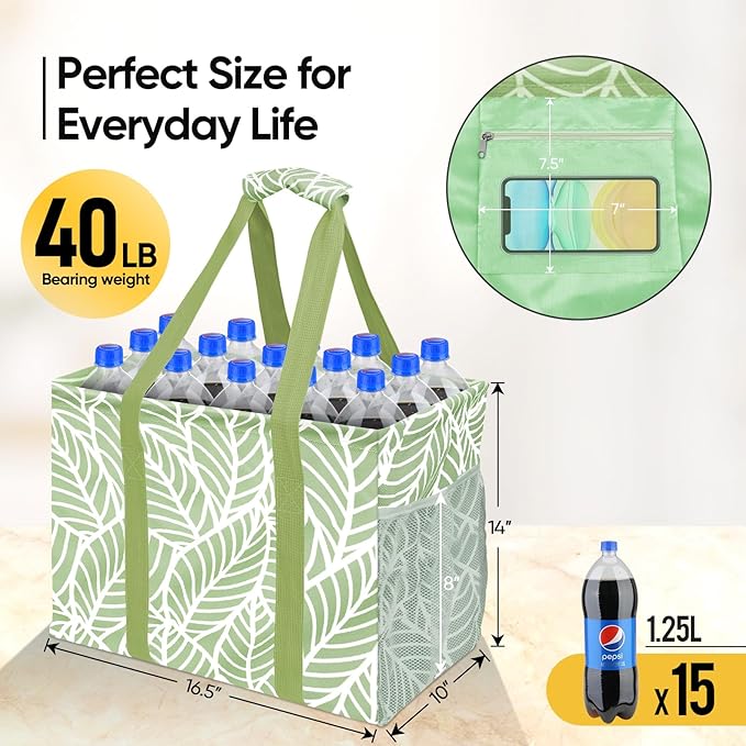 BALEINE Extra Large Utility Tote Bag with Reinforced Wire Frame, Reusable Grocery Bag for Shopping, Picnic (Antique Foliage, 16.5''x14''x10'')
