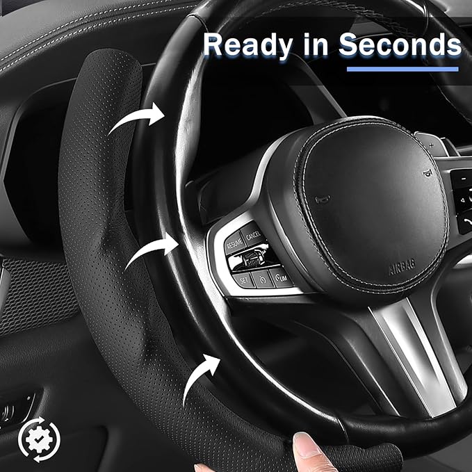Steering Wheel Cover for BMW 3 4 Series(2021-2024) 5 Series(2020-2023) X5(2019-2020) X7(2020-2025) 328i 320i 330i 325i 528i 535i 530i M3 2 4 7 8 Series X3M X4 X6 XM M2 M4 M5 M8 Z4 i4, Black