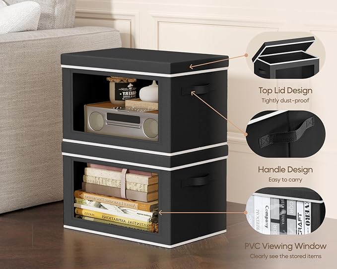 Homsorout Collapsible Storage Bins with Lids - Stackable Storage Containers with Window, 6 Pack Fabric Organizing Bins for Cl