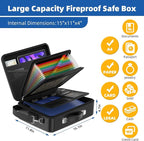 Fireproof Document Box with Lock＆Shoulder Strap, Hard-Shell Case File Organizer with Accordion File Folder, Multi-Layer Porta