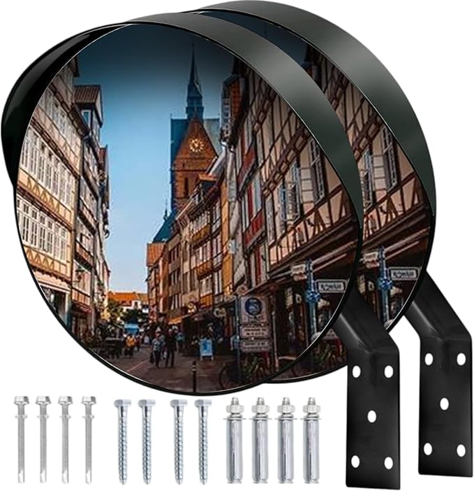 CNQLIS 12 Inch Convex Mirror Outdoor with Adjustable Wall Fixing Bracket,Blindspot Traffic Mirror for Driveway Garage Park Outdoor Wide Angle View Mirrors