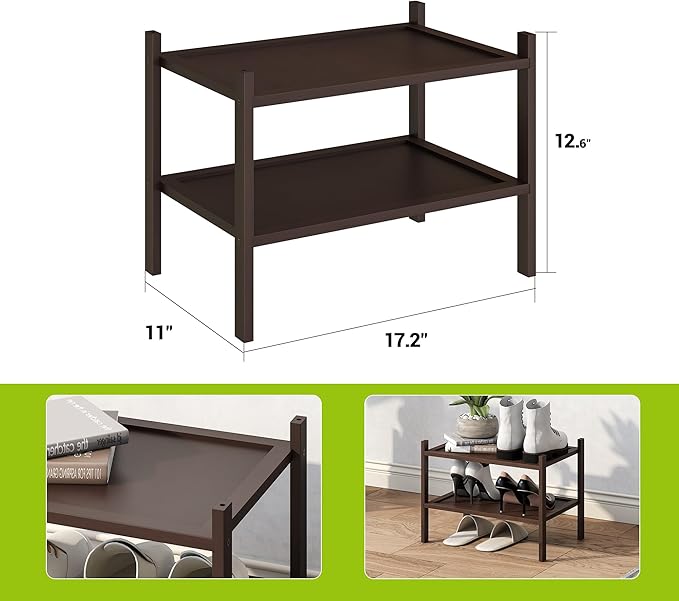 BMOSU 2-Tier Bamboo Small Shoe Rack Premium Stackable Shoe Shelf Storage Organizer for Hallway Closet Living Room Entryway Or