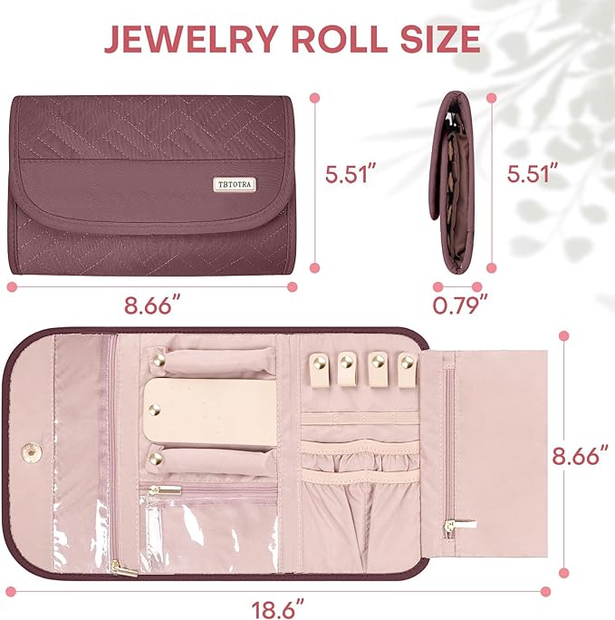 Travel Jewelry Organizer Box, Foldable Travel Case for Earrings, Necklaces, Rings, Bracelets, Red Sandalwood