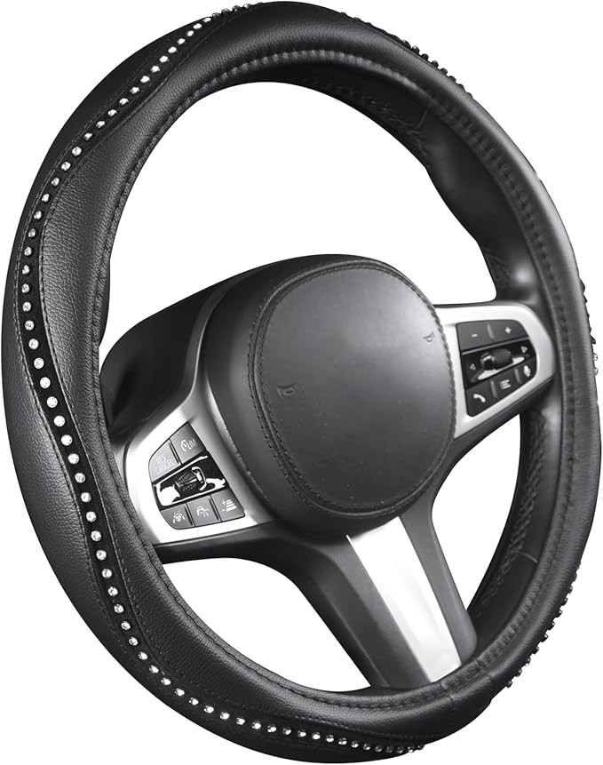 AUTOYOUTH Bling Steering Wheel Cover - Crystal Studded Rhinestone Non-Slip Breathable Design for Women/Girls, Universal Fit 1