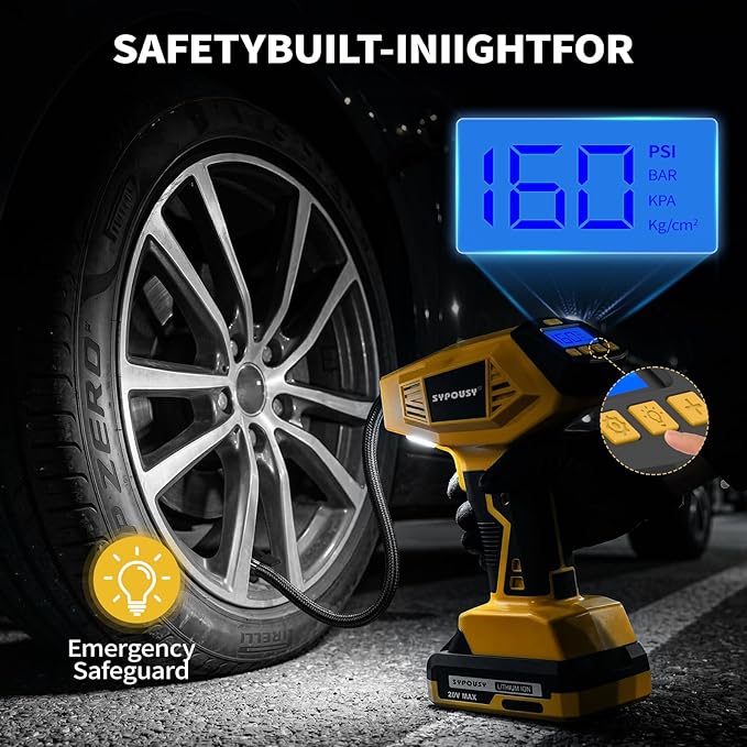 Tire Inflator Portable Air Compressor - 4X Faster Inflation, 160PSI Cordless Handheld Tire Pump with Rechargeable 20V Battery & 12V DC Dual Power, Digital Gauge for Car, Motorcycle, E-Bike, Ball
