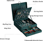 Women Jewelry Box Lockable 3 Layers Large Jewelry Organizer Storage Case for Earrings Necklaces Rings Bracelets,Green Display