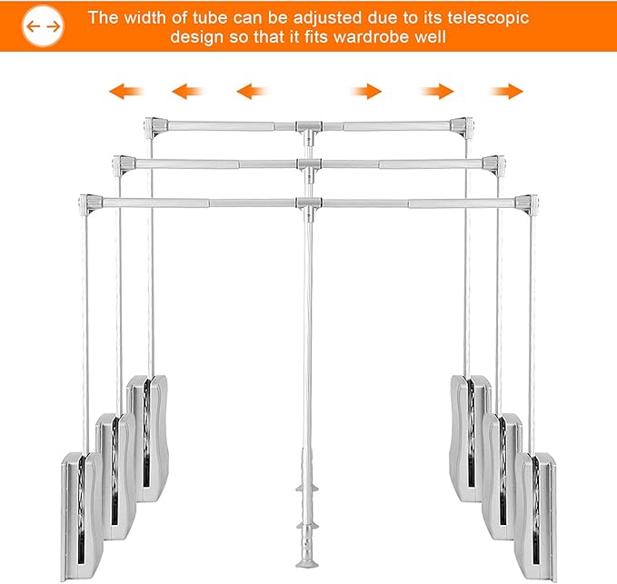 Pull Down Closet Rod, Adjustable Wardrobe Organizer Clothing Rail For Hanging Clothes Heavy Duty Clothes Rod Hanger Soft Retu