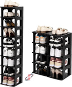 TRZZ 10-Tier Small Shoe Rack, Vertical Narrow Stackable Organizer with Removable Partition, Efficient Shoe Storage for Closet