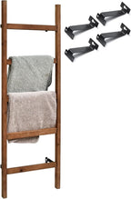 FUIN Wall Mounted 57in Wooden Blanket Ladder Living Room Decorative Farmhouse Quilt Display Holder Rustic Wood Towel Rack for