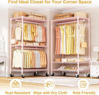 ULIFHOME P1 Rolling Closets with Wheels and Shelves, Portable Closet Wardrobe for Clothes Hanging, Pink Clothing Storage and 
